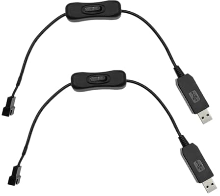 JZK 2 X USB a 3 pines/4 pines PWM 5V Cable adaptador de corriente para ventilador con funda con interruptor de encendido/apagado Cable conector para ventilador de PC