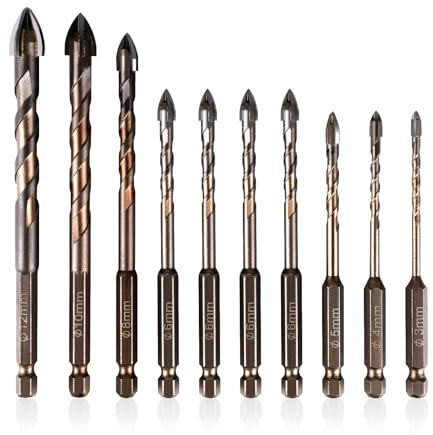 LALAGO Punte Trapano, 10 Pezzi Ø 3-12 mm, Punte per Piastrelle, Punta Trapano Vetro, Punte per Porcellanato, Punte Diamantate Gres, Universale per Ceramica Gres Vetro Piastrelle Granito Marmo (Oro)
