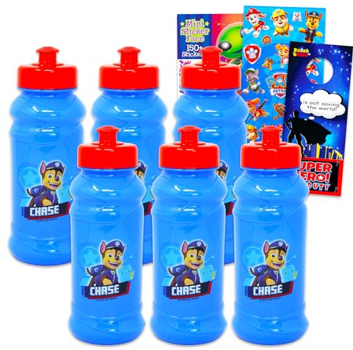 Paw Patrol Kunststoff-Wasserflasche für Kinder – 6-teiliges Paw Patrol Reise-Set mit wiederverwendbaren Wasserflaschen für Zuhause, Schule und Sport, Aufkleber-Aktivitätsbuch und mehr