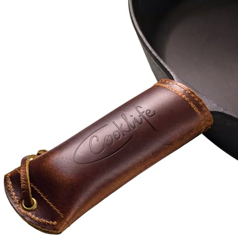 COOKLIFE Cast Iron Handle Cover - Extra Thick Leather Hot Handle Holder for Cast Iron Skillets - Reusable Heat Protection Up to 500°F Skillet Handle Cover