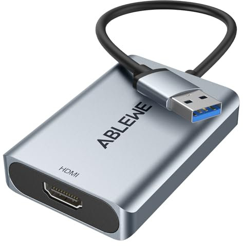 ABLEWE Adaptateur USB vers HDMI, USB 3.0/2.0 vers HDMI 1080p Full HD Vidéo Audio Multi Moniteur Convertisseur Adaptateur pour PC HDTV Compatible avec Windows XP 10/8.1/8/7