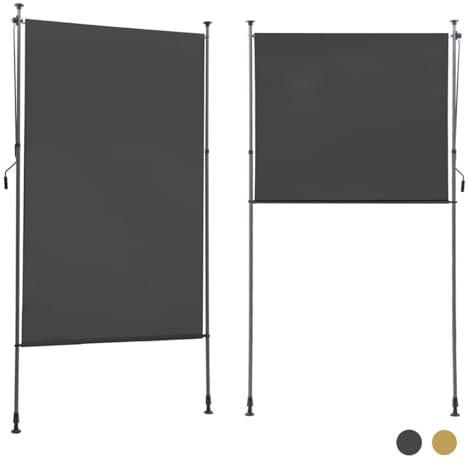 BelleMax Senkrechtmarkise Balkon außen ohne Bohren, 150x310cm Vertikalmarkise Balkonrollo Außenrollo Mit Kurbel, Markise für Terrasse, Sichtschutz Sonnenschutz Windschutz und Wasserfest Dunkelgrau