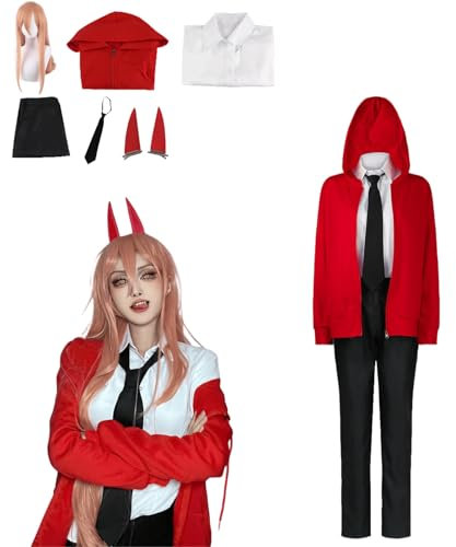 Japanese Anime Chainsaw Man Cosplay Costume Character Power Fancy Dress Up With wig Women Uniform Outfits Full Set Halloween Carnival Party (XS)