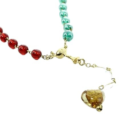 Palacio del Rosario Rosario de los Discípulos de Jesús de Cristal Multicolor con Corazón de Cristal de Murano - Rosario de Cristal - Culto Cristiano de Vidrio, 25 cm, Vidrio