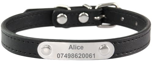 Suiecuor Collar de perro de cuero personalizado collar de perro con placa de identificación personalizada de acero inoxidable collares para perros tamaño pequeño mediano grande