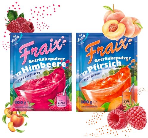 FRAIX Bere in polvere lampone + pesca (confezione da 50 pezzi) (25 x 100 g) fruttato e rinfrescante, con vitamina C
