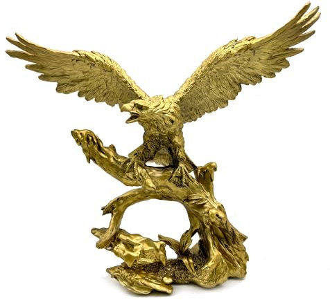 DESHINTKE Großer Goldener Adler Kunstharz-Ornamente, schwebender Adler, Moderne Dekoration für Zuhause und Büro