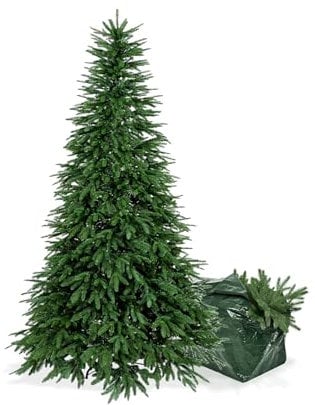BOP Albero di Natale Orione 210 cm, in PE Real Touch e PVC, Rami Rasoterra, Apertura a Ombrello, Borsa Omaggio, Molto Folto e Realistico