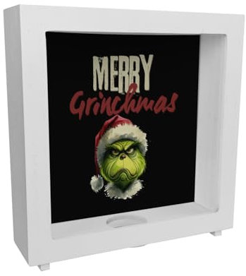 Merry Grinchmas Weihnachtsmuffel Rahmen Spardose aus Holz Weihnachten Böse schauend Zornig Finster Wütend