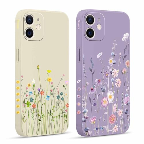 Pnakqil 2 Stück Handyhülle für iPhone 12 Mini 5,4 Hülle, Blumen Aesthetic Floral Muster Bunt Design Motiv Case Silikon Weiche für Mädchen TPU Dünn Stoßfeste Kameratasche Schutzhülle