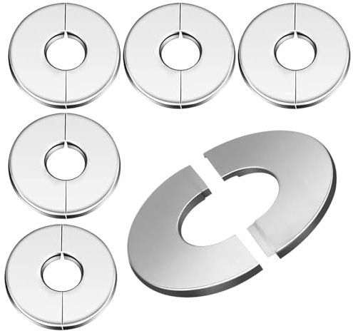 6 Pcs Stainless Steel Pipe Covers Radiator Pipe Covers Chrome Wall Shower Pipe Cover Collar Split Flanges Pipe Collars Split Rosette Pipe Collar for 27mm Diameter Pipe