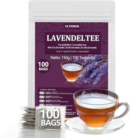 Té de lavanda 100 bolsitas de té, hierbas naturales, bolsitas de té para preparar, fragancia de lavanda
