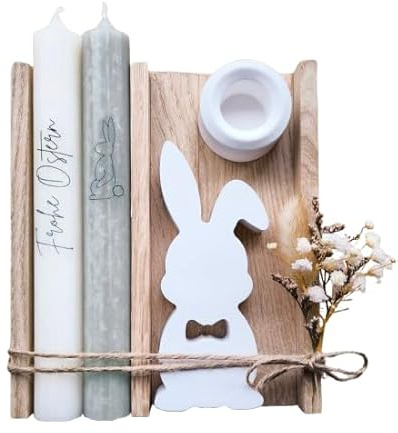 Frohe Ostern - Geschenkset - Kerze Stabkerze - Osterhase - Kerzenständer - Holzbox - Geschenk - Deko (Geschenkset Ostern)