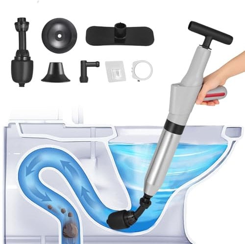 Toilet Plunger, Toilet Unblocker Heavy Duty High Pressure, Drain Unblocker Tool for Toilets, Unblocking, Bathroom, Kitchen, Floor, Sink, Shower, Pipe Clog(Gray)