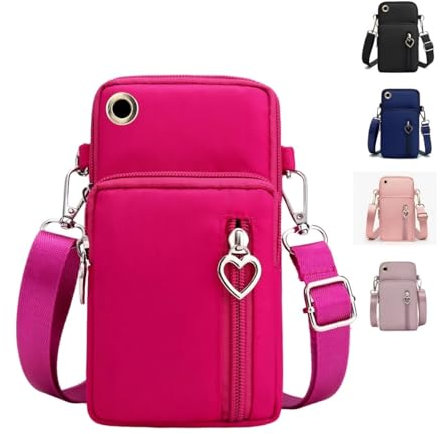 Narunii Pochette Portable Bandoulière Femme,Petit Sacoche Telephone Portable Femmes,Petit Portefeuille Sac Bandoulière Téléphone Crossbody Sacoche (Rose Rouge,Prise Casque Avant)