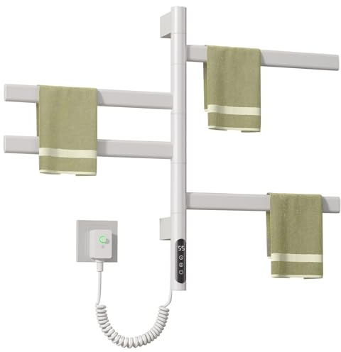 DOKKOME 180°Drehung Bad Handtuchtrockner Elektrisch Handtuchheizkörper Elektrisch Handtuchwärmer Elektrisch Badheizkörper Heizkörper 220V 71w Mit Timer Und Thermostat 30-70℃ Weiß