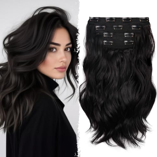 Hair Extensions Clip In - 14 Inch Wavy Synthetic Clip In Hair Extension For Women And Girls (Color: Black Brown)