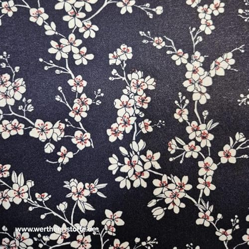 Werthers Stoffe Baumwollstoff beschichtet Meterware Japan Osaka blau Kirschblüten wasserabweisend japan style für Tischdecken Kulturbeutel Badetasche Etui 0,5 m