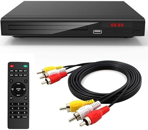 DVD-Player für Zuhause, TV, CD-Player, kompakter DVD-Player, unterstützt NTSC/PAL-System mit stabilen Cinch-Ausgängen, USB-128G-Eingang, enthält Fernbedienung und Cinch-Kabel (ohne HDMI-Kabel)