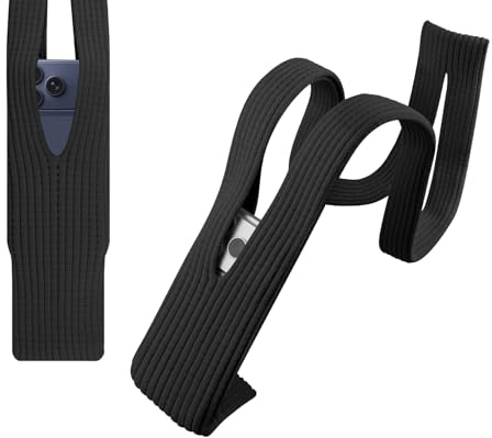 SOULWIT Maglia Borsa Tasca Telefono, Leggeri Elastici Manicotti Maglia, Tracolla e Stili di Trasporto Multipli (Lungo-Nero) | Custodia in maglia leggera estensibile per cellulare, da indossare in tracolla o in diversi modi