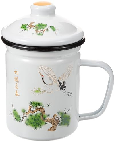FRCOLOR Tasse à Café en Émail Infuseur Intégré et Couvercle, Capacité 700ml, Acier Inoxydable, Style Rétro, Maison Restaurant