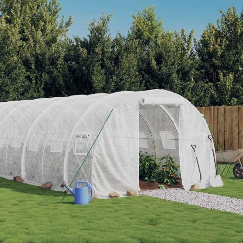 Mokuyary - Invernadero con marco de acero, 24 m², 8 x 3 x 2 m, color blanco