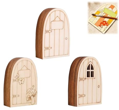 Feen Türen aus Holz,30 Stück Mini Holz Feentüren unlackiert zum Bemalen, DIY Handwerk für Wanddekoration, Zuhause, Geburtstag, Party & Weihnachten (3 Stile)