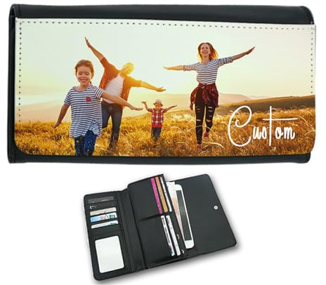 AESTHESTIFY Personalisierte Foto-Geldbörse für Frauen – individuelles Bild, lange, dreifach gefaltete Geldbörse, großes Fassungsvermögen, PU-Leder-Clutch mit 12 Kartenfächern und Reißverschlussfach