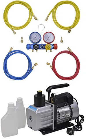 LoogCape Pompe à vide 50 l/min avec distributeur 4 voies et manomètre pour climatiseurs, systèmes de refroidissement, maintenance, réparation, vidange, filtre, pièces de rechange, montage, joint de