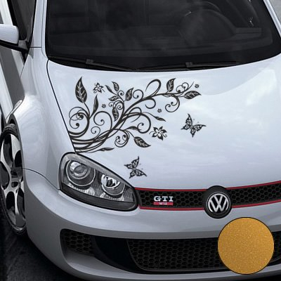 A456 Blumenranke Autoaufkleber + 3 Schmetterlinge 77cm x 50cm gold (Farb-/Größenwahl)