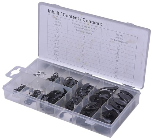 SW-Stahl S8039 E-Sicherungsring-Sortiment, 300-teilig, Wellensicherungen | DIN 6799 Sicherungsscheiben aus Federstahl - Greifringe für Wellen in 1,5 bis 22 mm - 300 Kleinteile im Werkstattkoffer