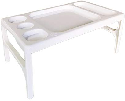 PRATICO -Bianco- Vassoio Tavolino da Letto Multiuso Pieghevole, per Colazione a Letto, Spuntino in Poltrona, Ideale come Leggio per Lettura sul Divano, Supporto Portatile con Gambe Pieghevoli