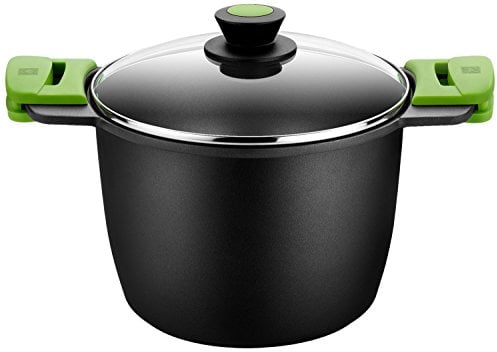 BRA Olla Alta con Tapa de Cristal y Asas de Silicona, Aluminio fudido, Negro, 24 cm