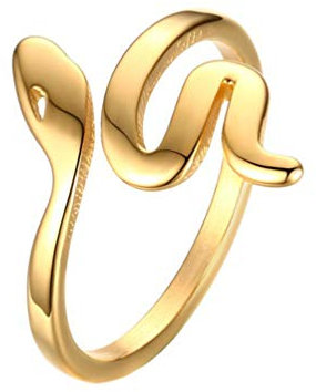 PMTIER Damen Edelstahl Ring 18K Gold Überzogen Schlange Öffnen 2MM Größe 57