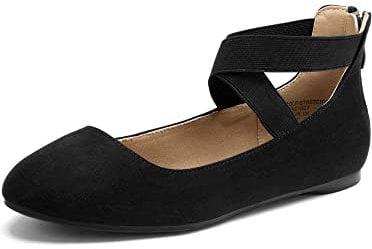 DREAM PAIRS Women's Sole_Stretchy Black Elastic Ankle Straps Ballet Flats Shoes Size 8.5 US/ 6.5 UK