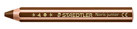 STAEDTLER Kindermalstift Noris Junior 140, Sechskantform, extra bruchsicher, perfekter erster Kindermalstift, 3in1 Bunt- Wachsmal und Aquarellstift in einem, 6 Stifte in van dyke brown, 140-76