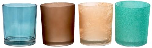 Kerzenhalter Teelichthalter Glas Windlicht Türkis Braun Mix Tischdeko Deko 4 Stück