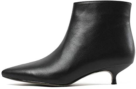 Lutalica W Moda Donna Pizzo Opaco Pelle Cerniera Comfort Basso Kitten Tacco Abito Stivaletti, Nero , 43 EU