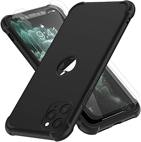 ORETECH Designed for iPhone 11 Pro Case, with[2x Tempered Glass Screen Protector] Full body Shockproof Heavy Duty Protection Ultra Thin Hard PC Silicone TPU Bumper Cover for iPhone 11 pro-Black