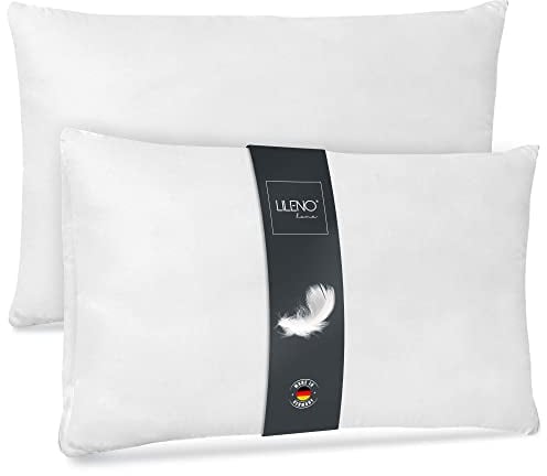 LILENO HOME Federkissen 40x80 cm [2er Set] - Kissen 40 x 80 cm aus Federn als Kopfkissen, Schlafkissen u. Bettkissen perfekt für Allergiker und Kinder - Federkernkissen mit je 600g