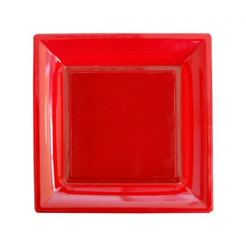SANYGIENE Assiette Rouge Réutilisable 10 Fois | Lot de 36 Assiettes Rouges Carrées en PE | Lavable à Froid | Assiette Taille 23X23 cm | Arts de la Table