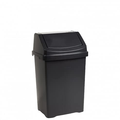 JMS we create smile 8L/25L/50L Litre Swing Lid Bin Waste Recycle Plastic Dustbins Kitchen, Home, Office, Bathroom Rubbish Trash Refused Bins (Midnight Black, 8L)