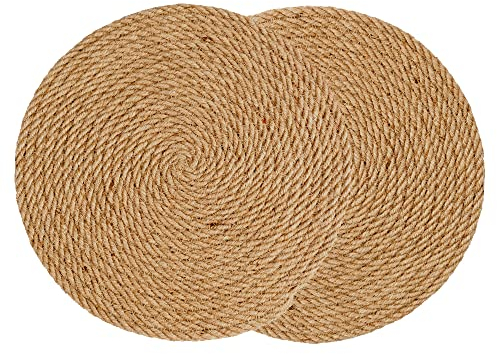 Round Woven Placemats, 30cm Set of 2 Natural Jute Kitchen Dinning Table Mats, Rustic Boho Heat Resistant Non-Slip Table Mats Braided Farmhouse Placemats (Jute(30 x 30cm)-2Pack)
