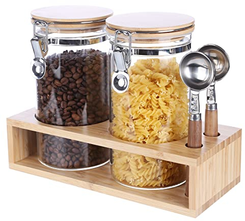 KKC Récipients en verre pour café et sucre avec couvercles hermétiques à charnière, boîtes en verre scellées avec cuillères pour café moulu, haricots, thé en vrac, noix, matcha, 40 oz liquide