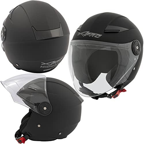 A-Pro Jet City Casco Moto Visiera Lunga Certificato ECE 22 scooter Nero Opaco L