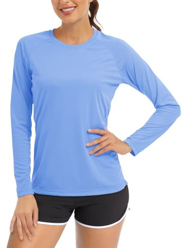 TACVASEN Womens Gym Top Long Sleeve Summer UV Protection Sun Shirts Casual Tops UPF 50+ Shirt Quick Dry Swimming Top Light Blue