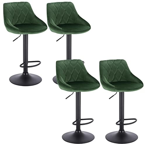 WOLTU 4 x Barhocker Tresenhocker, Gute gepolstert, Samt, Höhenverstellbar, Drehbar, Hocker, Dunkelgrün BH219dgn-4