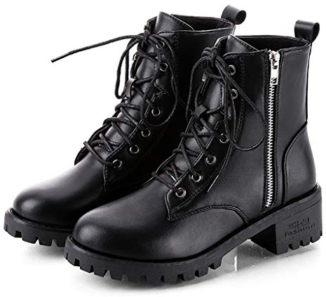 Kobilee Donna Stivaletti Invernali Eleganti Morbidi Ankle Chelsea Boots Stringati Pelle Cowboy con Tacco Nero 37 EU Waterproof