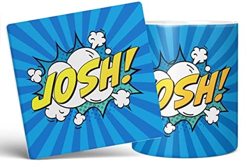 Mug Monster - Personalised Name Mug, Comic Super Hero Customised Gift with Text - Ceramic Coffee Mug/Cup, Gift for Men or Women, Extra Large and Giant Mug Available, 11oz White Mug & Coaster, Blue