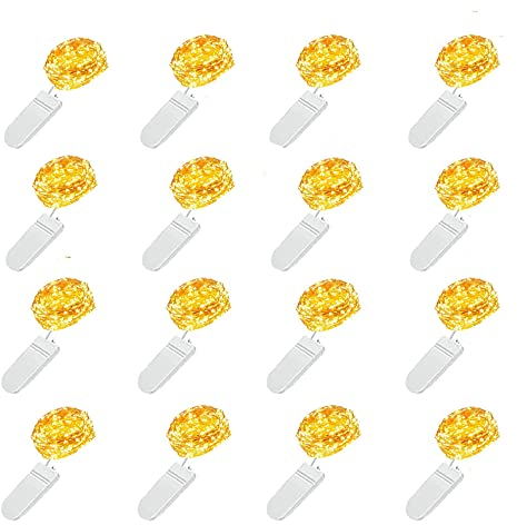 PAWARSO Cadena de Luces con Pilas, 16Pcs 1M 10 LED IP44 Impermeable Miniatura Luces de Alambre de Cobre Decorativas Alimentadas por Batería para Navidad, Fiesta de Jardín en Interiores
